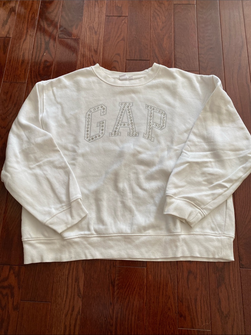 GAP White Crewneck Sweatshirt with Stud-Outlined Logo